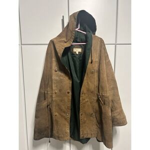 Vintage Men's 2XL Heavy Suede Hooded Trail Coat - Charles Klein Brown Leather